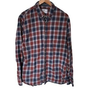 Thread & Cloth Plaid Button Down Shirt Mens Large Red Navy White  Cotton